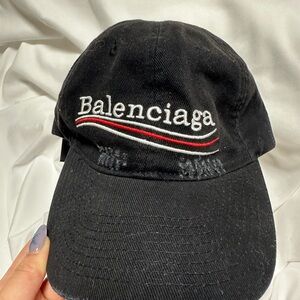 Balenciaga Denim Black and White Red Logo Cap